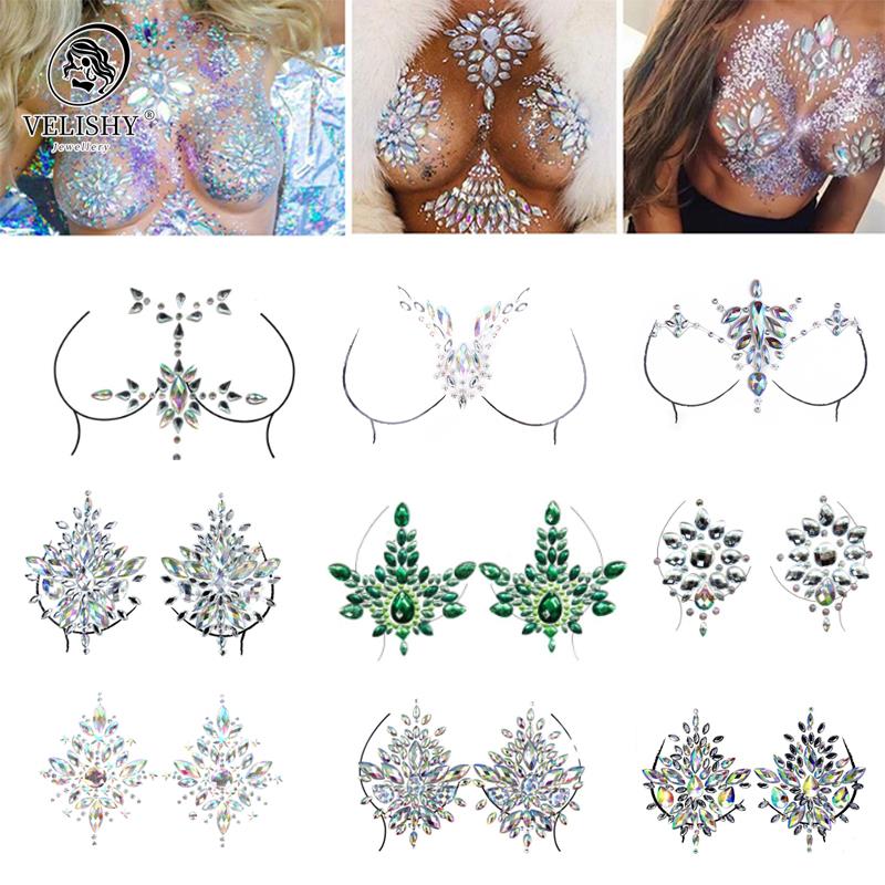 Strapless Bra Adhesive - Acrylic Colorful Crystal Breast Chest Paste