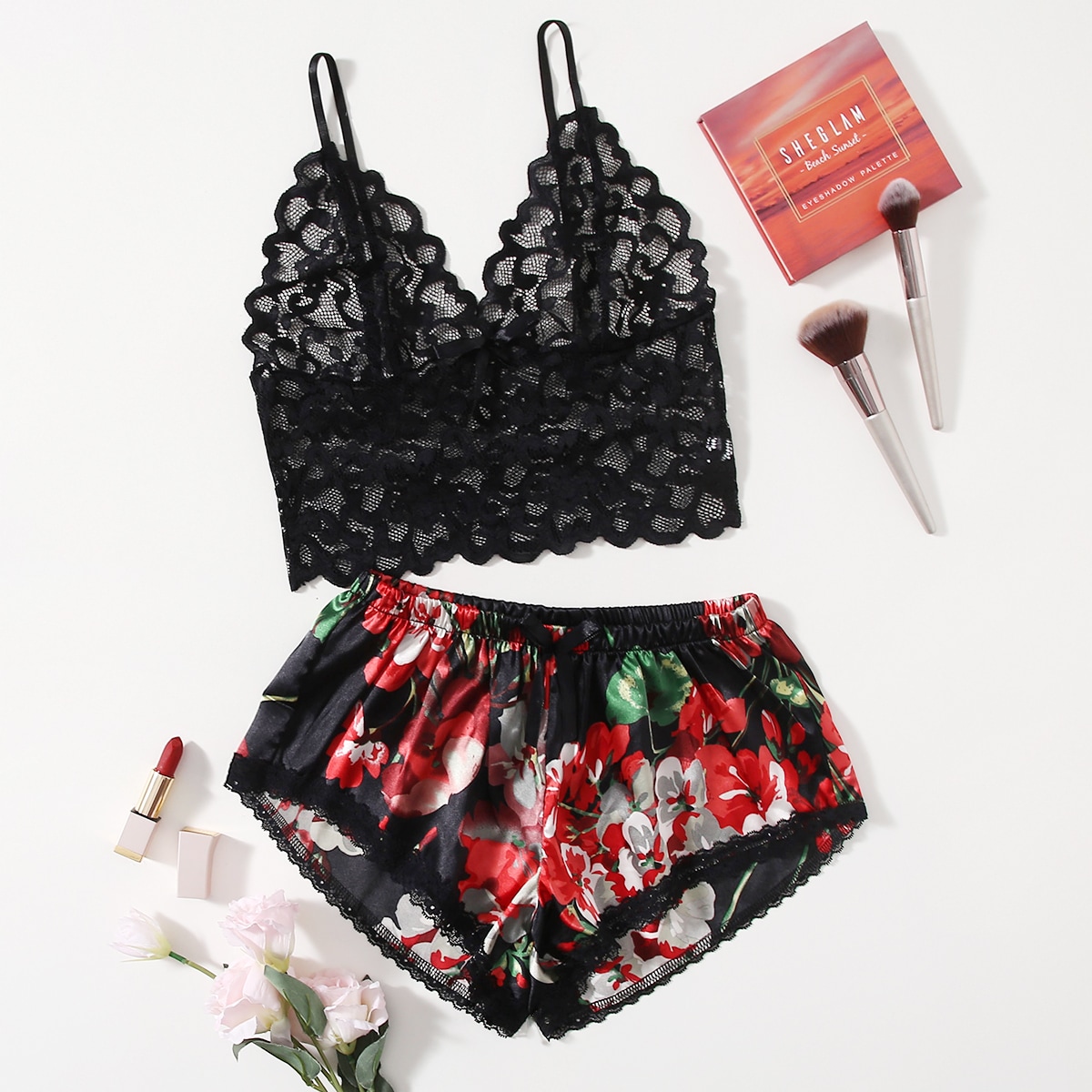 Floral Lace Pajama Set for Wom - Lace Bralette Set review and price