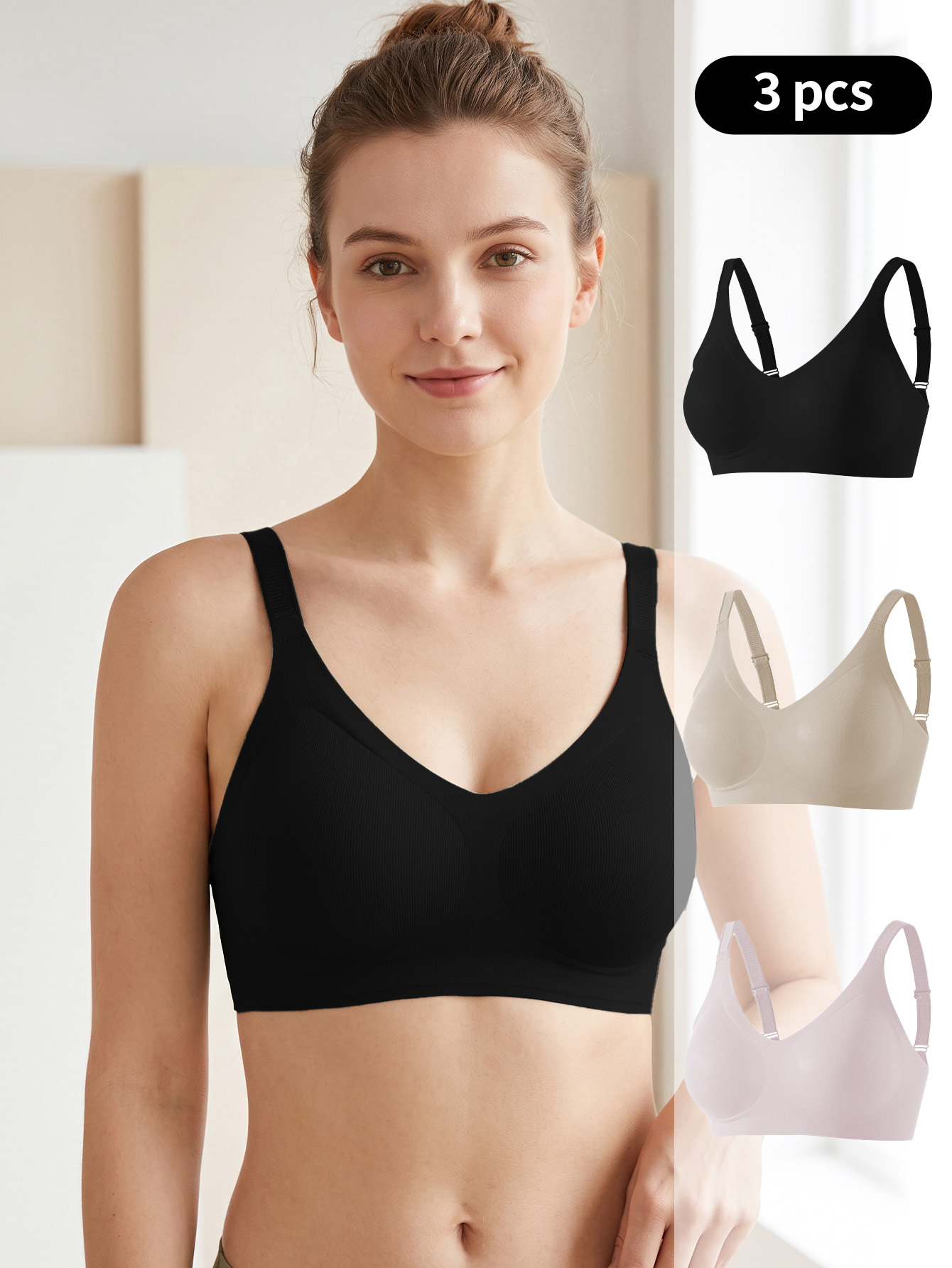 3PCS Set Women Seamless Knit W - Wirefree Bra Comfort review and price